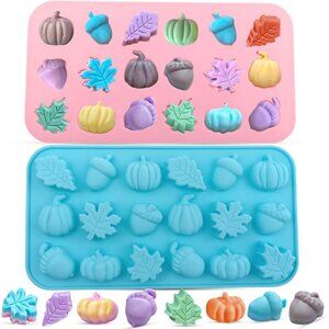 2-Pack Mini Fall Molds - 18-Cavity Chocolate Baking Molds with Pumpkin, Pinecone